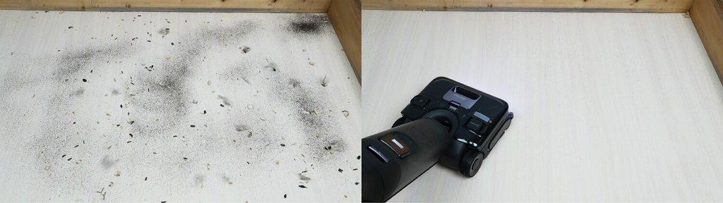 Roborock F25 Ultra: Сбор мусора на ламинате